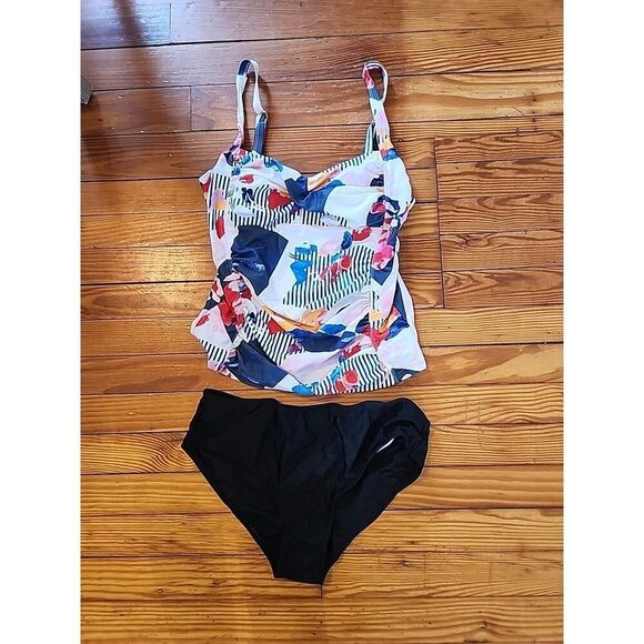 Curve Appeal Other - Walk The Beach Swimsuit Black Floral Summer Bathing Suit M Tankini Two Piece